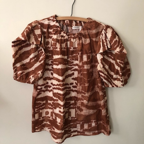 Ulla Johnson Blouse Silk Short Sleeve Animal Print Neema 2 - Picture 3 of 9